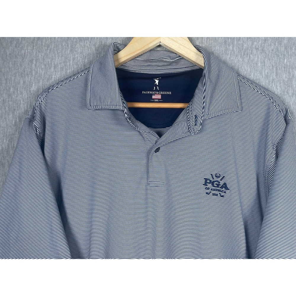 Fairway & Greene Mens XXL PGA of America Striped Golf Polo Shirt Blue White USA